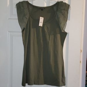 NWT Express Ruffle Top, olive green, size L